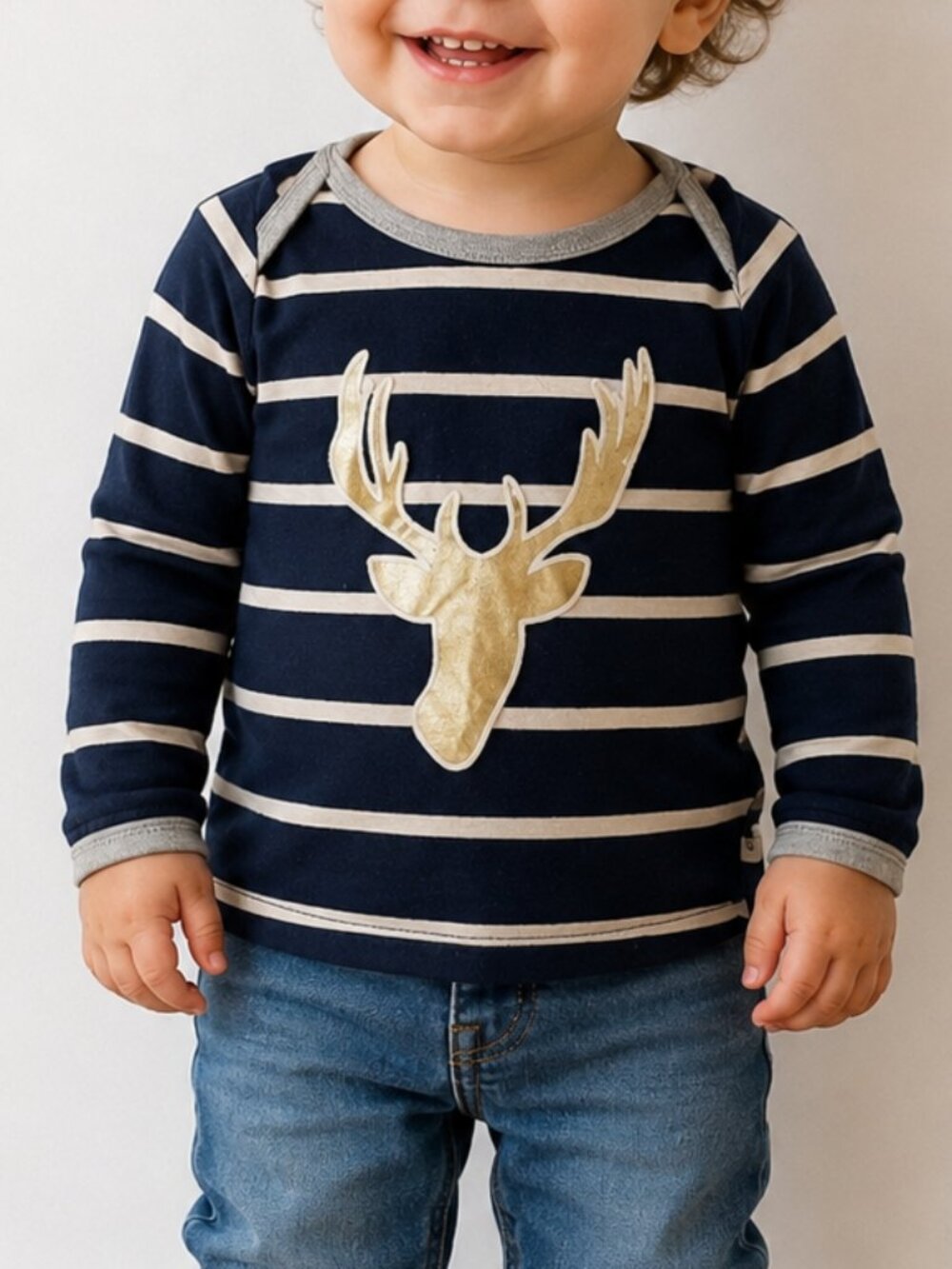 *3 FOR $9* Cat Papa long sleeve Navy Striped Buck Deer Shirt Tee Top 100 3 4 4T